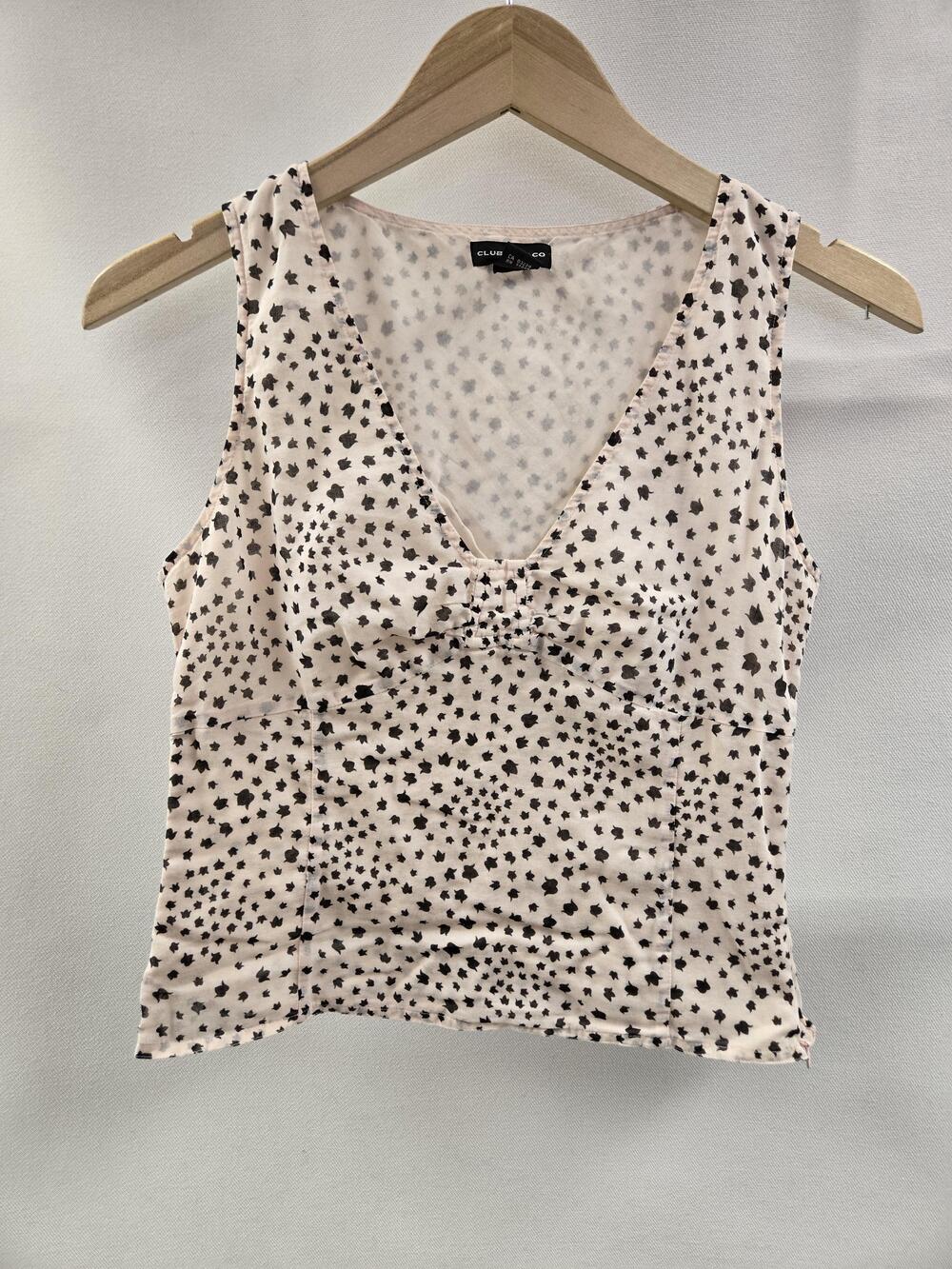 Club Monaco Tank Top Womens Medium White Black Floral V Neck Sleeveless Cotton